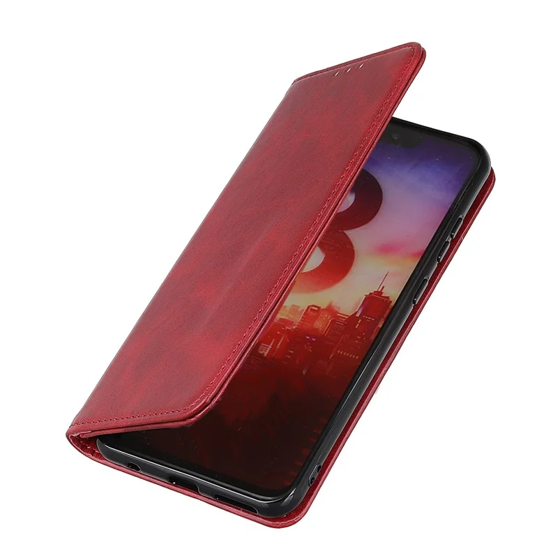 For Xiaomi Redmi Note 13 5G / 13 5G (China) Magnetic Phone Case Split Leather Cowhide Texture Wallet Cover - Red