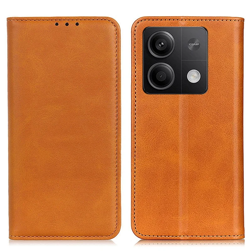 For Xiaomi Redmi Note 13 5G / 13 5G (China) Magnetic Phone Case Split Leather Cowhide Texture Wallet Cover - Brown