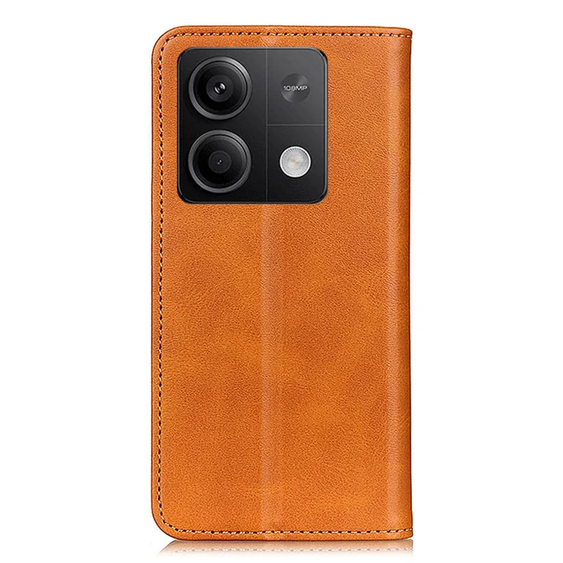 For Xiaomi Redmi Note 13 5G / 13 5G (China) Magnetic Phone Case Split Leather Cowhide Texture Wallet Cover - Brown