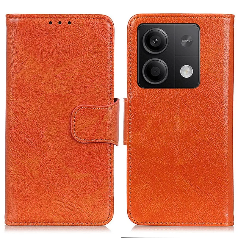 For Xiaomi Redmi Note 13 5G / 13 5G (China) Case Nappa Texture Wallet Cover Split Leather Phone Shell - Orange