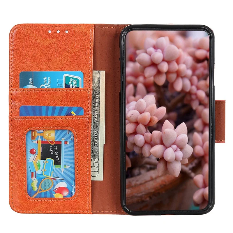 For Xiaomi Redmi Note 13 5G / 13 5G (China) Case Nappa Texture Wallet Cover Split Leather Phone Shell - Orange