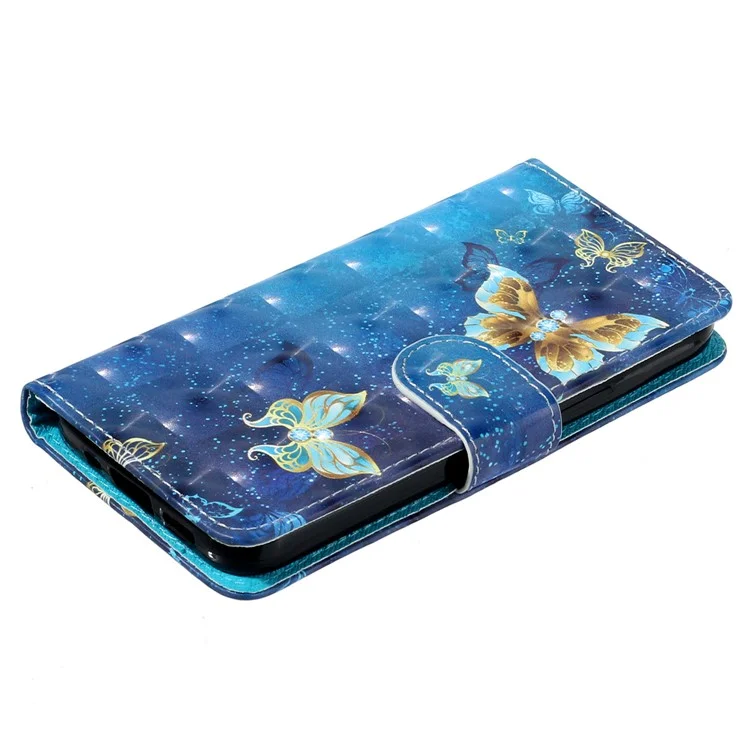 Per Samsung Galaxy A35 5G Case 3D Pattern Print Portafoglio in pelle Custodia per cellulare - Farfalle blu e oro