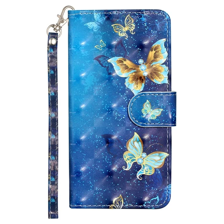 Per Samsung Galaxy A35 5G Case 3D Pattern Print Portafoglio in pelle Custodia per cellulare - Farfalle blu e oro