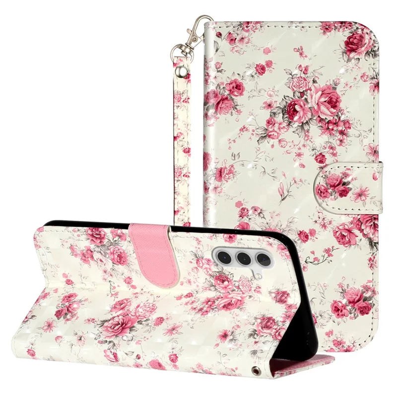Per Samsung Galaxy A35 5G Custodia 3D Pattern Print Leather Wallet Cellphone Cover - Rose