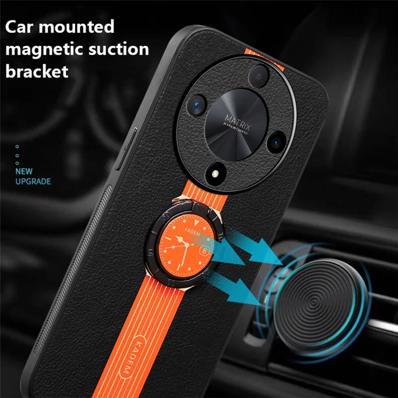 Capa de Telemóvel KADEM For Honor X9b 5G / Magic6 Lite 5G com Anel Anti-queda, Suporte com Padrão de Relógio, Capa com Suporte - Laranja