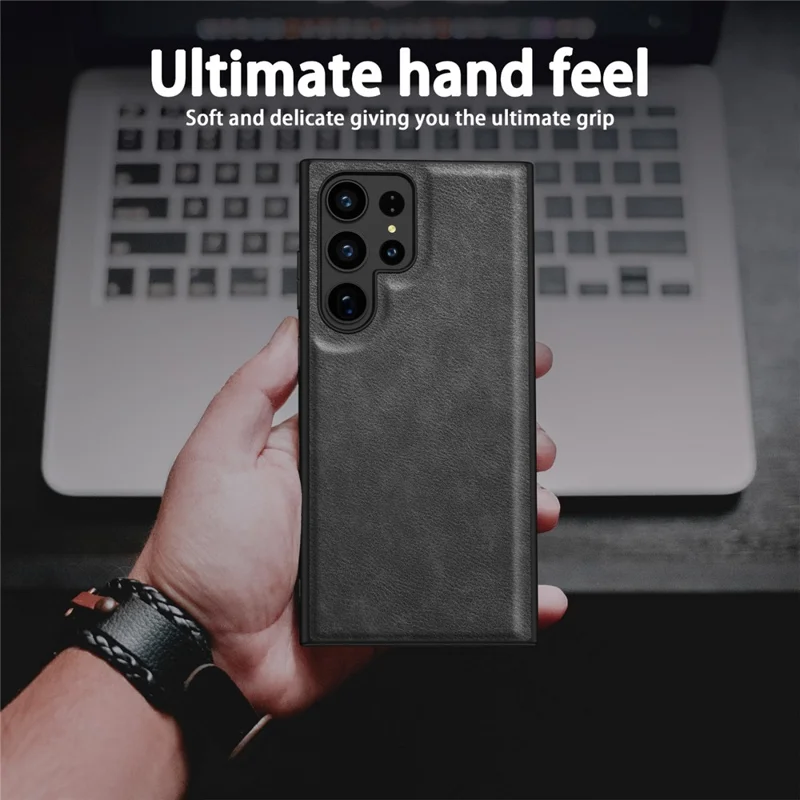 Para Samsung Galaxy S24 Ultra Case PU Leather+TPU+PC Phone Cover Retro Cell Phone Shell - Preto