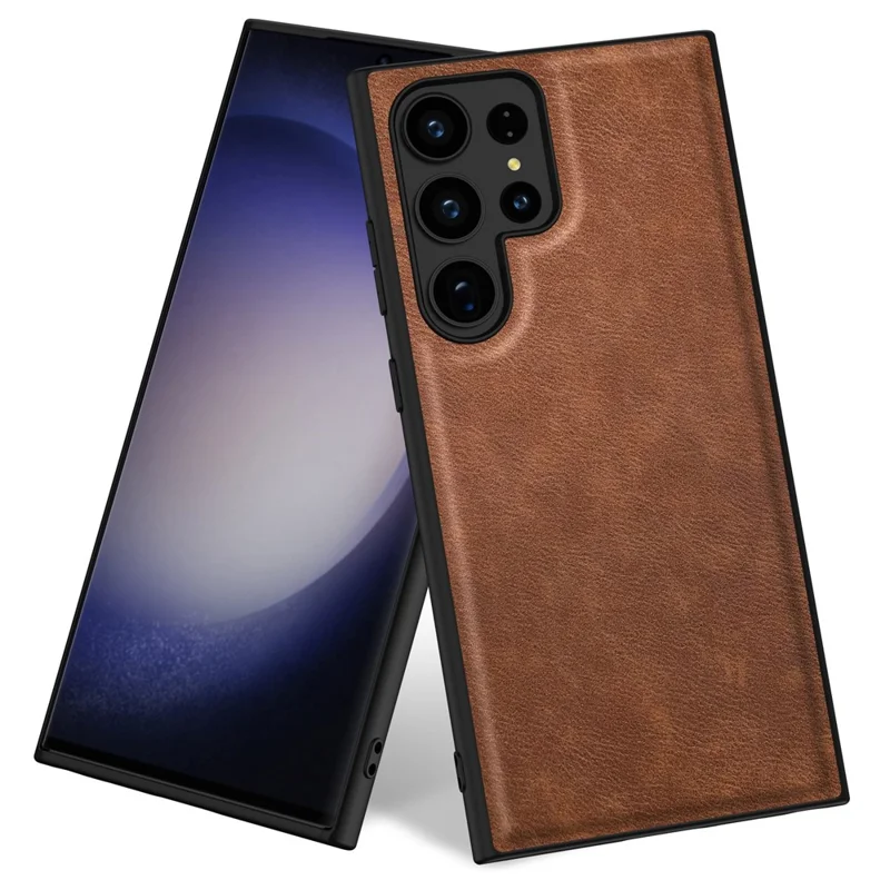For Samsung Galaxy S24 Ultra Case PU Leather+TPU+PC Phone Cover Retro Cell Phone Shell - Brown