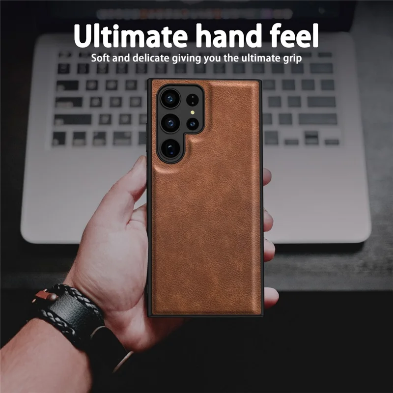 For Samsung Galaxy S24 Ultra Case PU Leather+TPU+PC Phone Cover Retro Cell Phone Shell - Brown