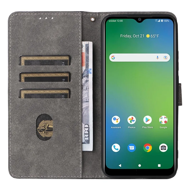 For Cricket Icon 5 / AT&T Motivate 4 Case RFID Blocking PU Leather Phone Cover with Strap - Brown