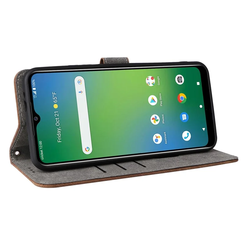 For Cricket Icon 5 / AT&T Motivate 4 Case RFID Blocking PU Leather Phone Cover with Strap - Brown