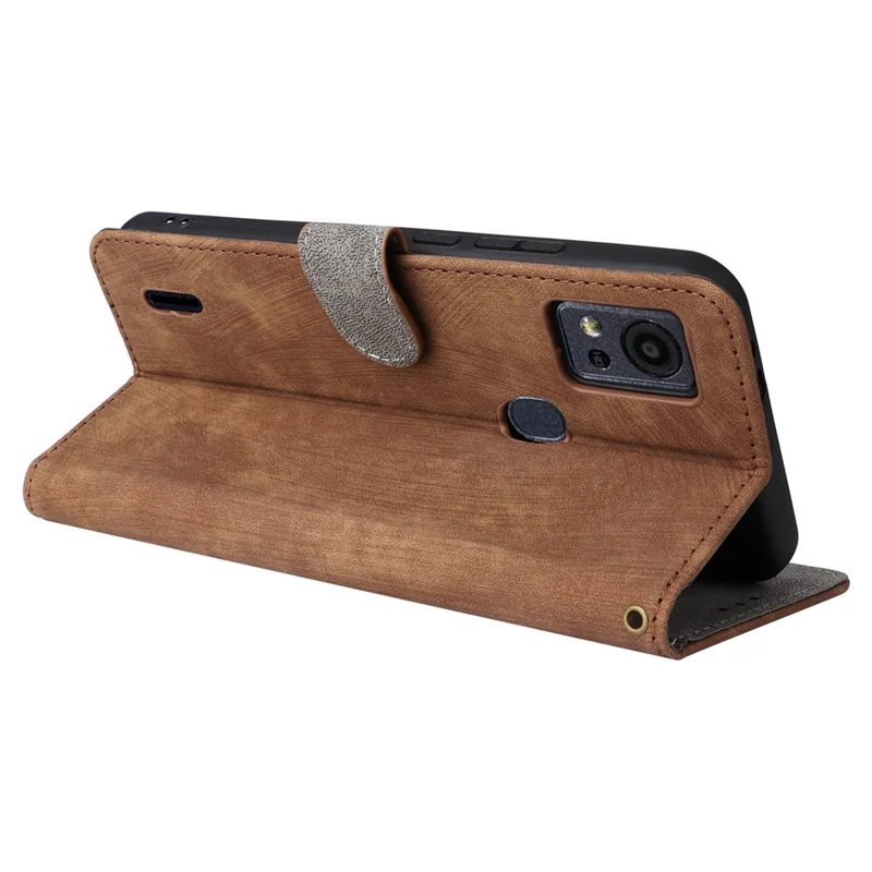 For Cricket Icon 5 / AT&T Motivate 4 Case RFID Blocking PU Leather Phone Cover with Strap - Brown