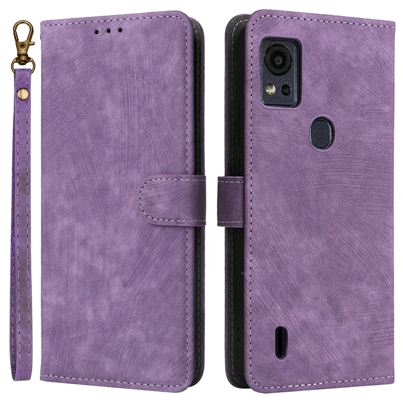 For Cricket Icon 5 / AT&T Motivate 4 Case RFID Blocking PU Leather Phone Cover with Strap - Purple