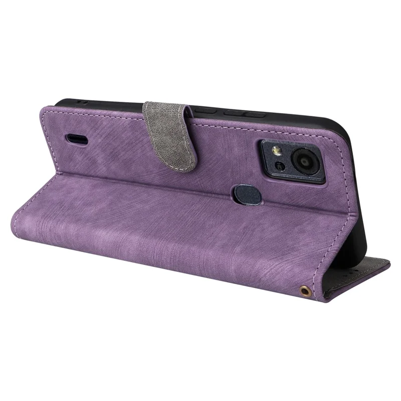 For Cricket Icon 5 / AT&T Motivate 4 Case RFID Blocking PU Leather Phone Cover with Strap - Purple