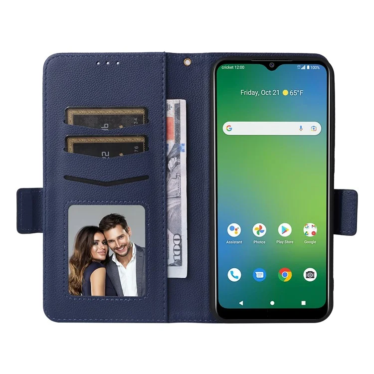 For Cricket Icon 5 / AT&T Motivate 4 Leather Case Stand Shock Absorbing Phone Cover - Dark Blue