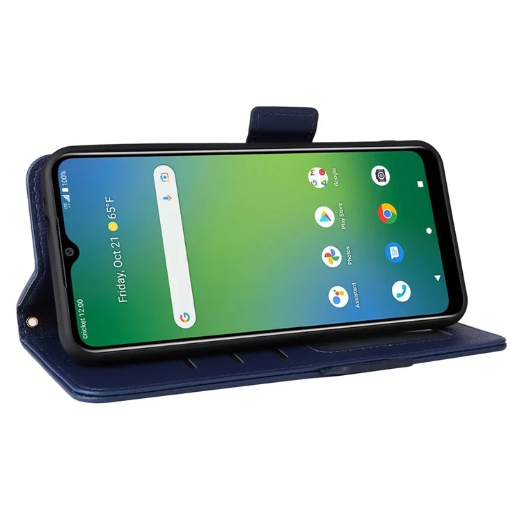 For Cricket Icon 5 / AT&T Motivate 4 Leather Case Stand Shock Absorbing Phone Cover - Dark Blue