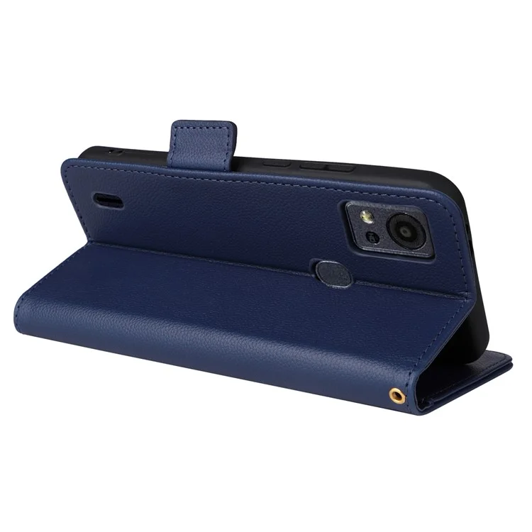 For Cricket Icon 5 / AT&T Motivate 4 Leather Case Stand Shock Absorbing Phone Cover - Dark Blue