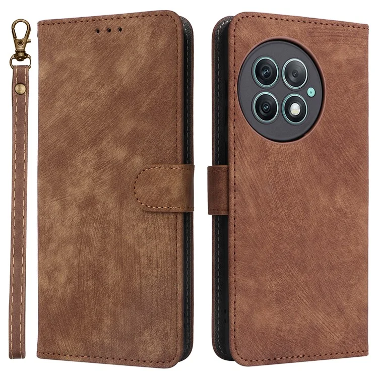 Pour OnePlus Ace 2 Pro 5G RFID Blocking Wallet Cell Phone Case PU Leather Shell avec sangle - Marron