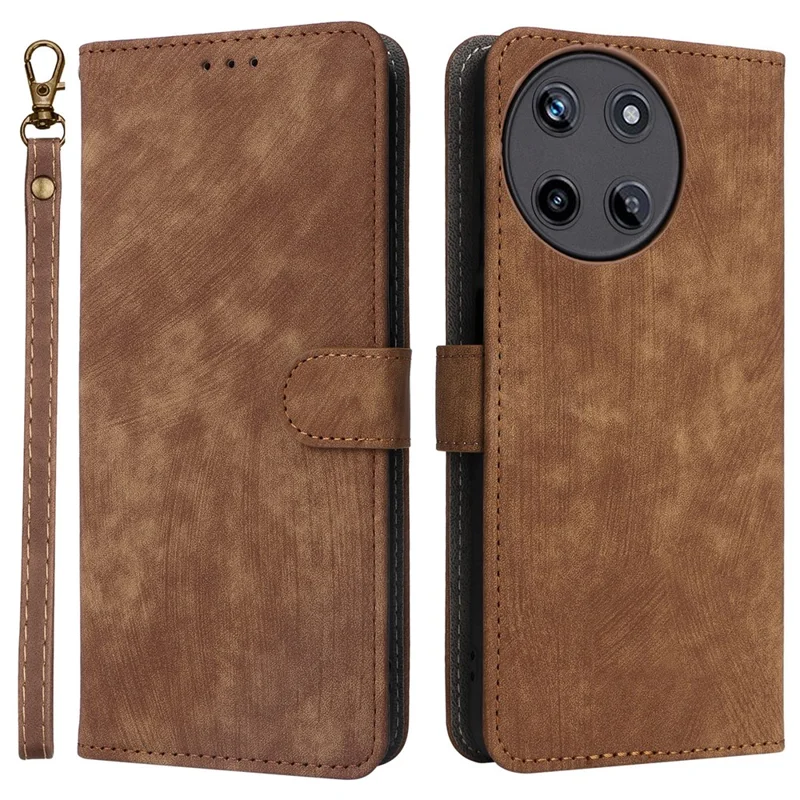 For Realme 11 4G (159.9x73.3x7.95mm) RFID Blocking Phone Case PU Leather Magnetic Flip Folio Cover - Brown