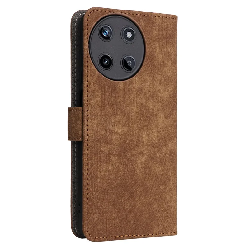 For Realme 11 4G (159.9x73.3x7.95mm) RFID Blocking Phone Case PU Leather Magnetic Flip Folio Cover - Brown