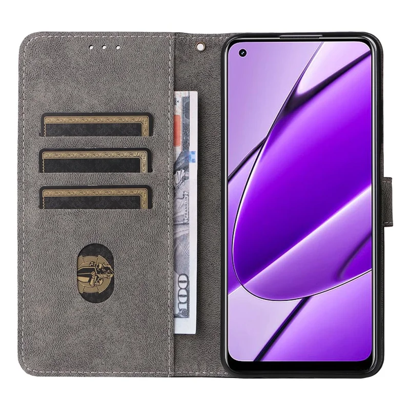 For Realme 11 4G (159.9x73.3x7.95mm) RFID Blocking Phone Case PU Leather Magnetic Flip Folio Cover - Purple