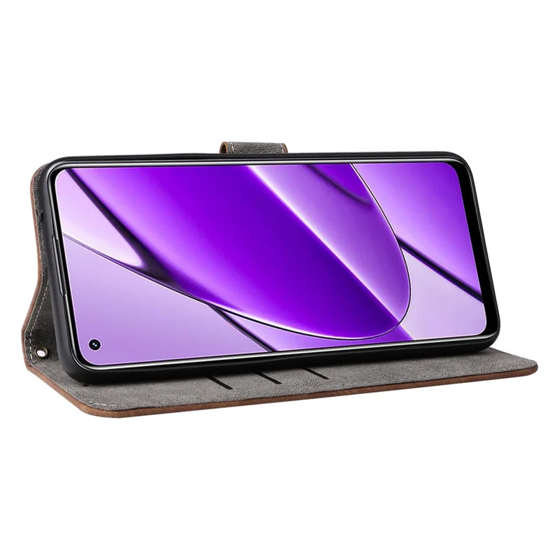For Realme 11 4G (159.9x73.3x7.95mm) RFID Blocking Phone Case PU Leather Magnetic Flip Folio Cover - Purple