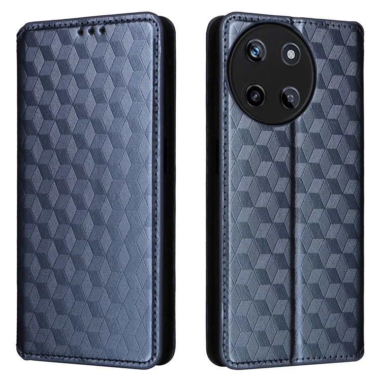 Para Realme 11 4G (159,9x73,3x7,95mm) Wallet Phone Case Rhombus Pattern PU Leather Cover - Azul