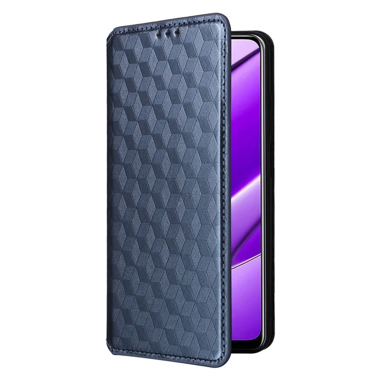 Para Realme 11 4G (159,9x73,3x7,95mm) Wallet Phone Case Rhombus Pattern PU Leather Cover - Azul