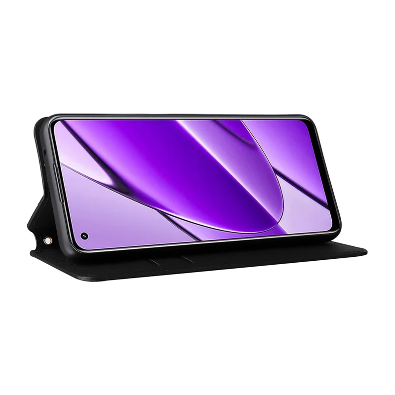 Чехол-бумажник для Realme 11 4G (159,9x73,3x7,95 мм) с ромбовидным узором из искусственной кожи PU — черный