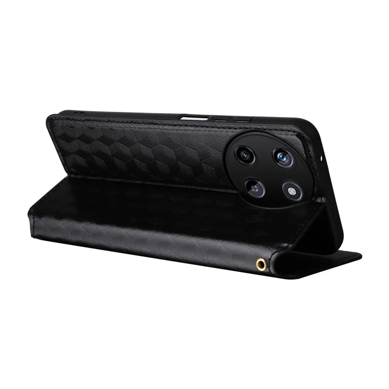 Чехол-бумажник для Realme 11 4G (159,9x73,3x7,95 мм) с ромбовидным узором из искусственной кожи PU — черный