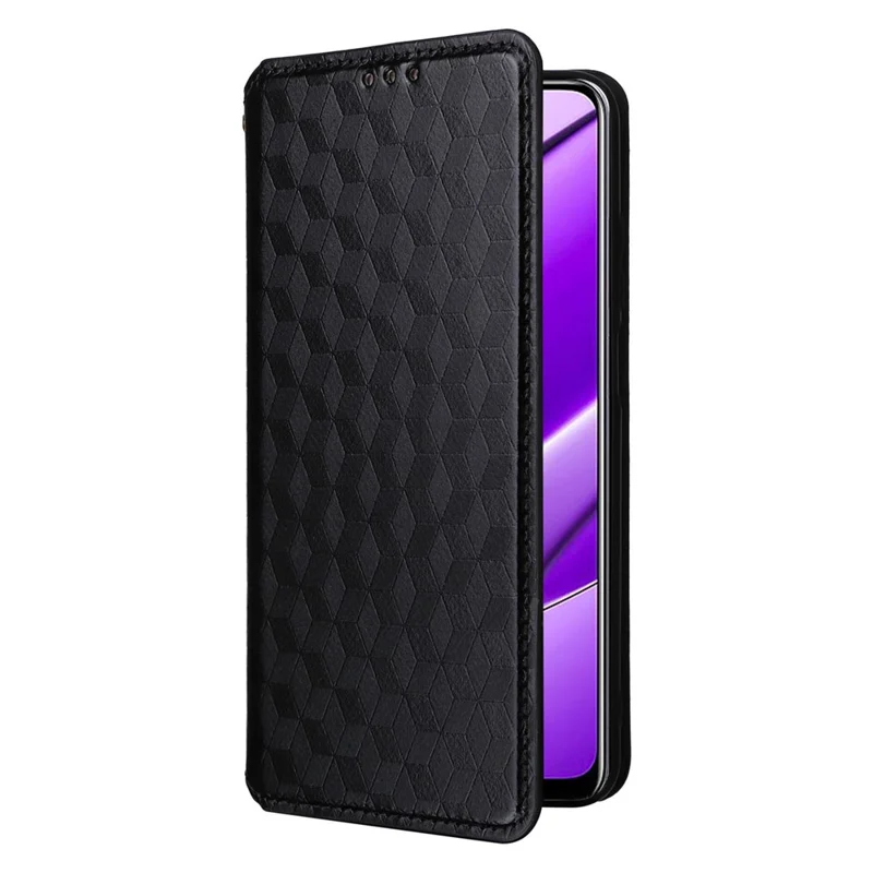 Чехол-бумажник для Realme 11 4G (159,9x73,3x7,95 мм) с ромбовидным узором из искусственной кожи PU — черный