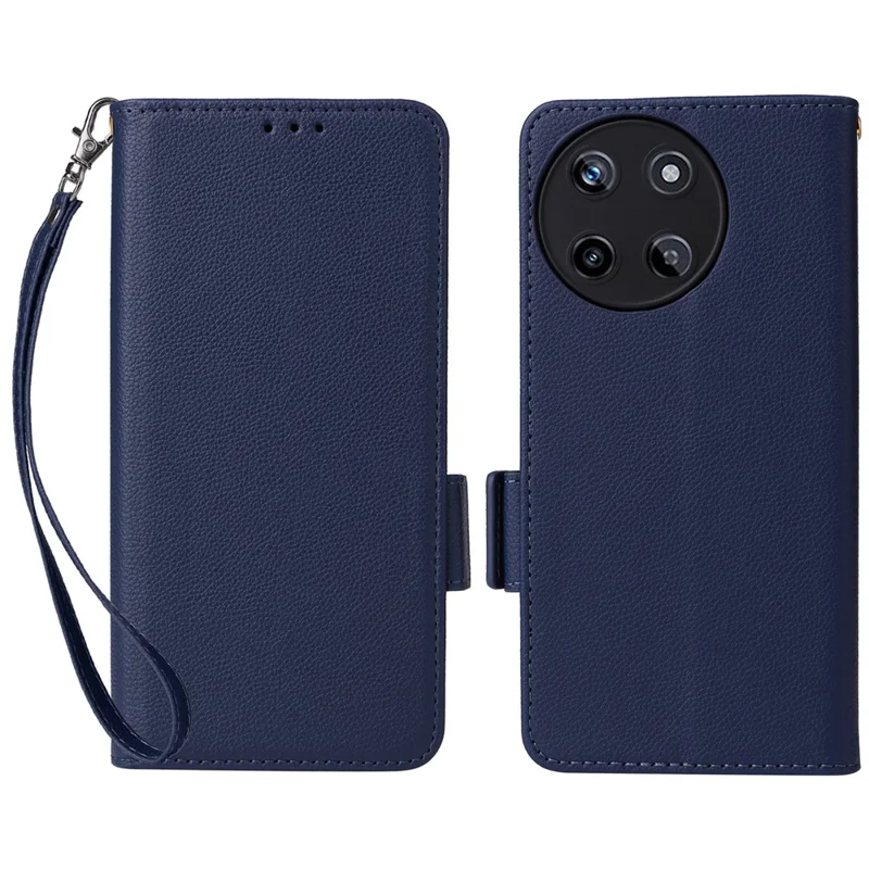 For Realme 11 4G (159.9x73.3x7.95mm) PU Leather Case Wallet Flip Protective Phone Cover - Dark Blue