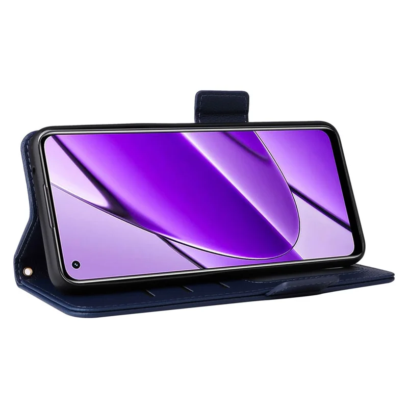 For Realme 11 4G (159.9x73.3x7.95mm) PU Leather Case Wallet Flip Protective Phone Cover - Dark Blue