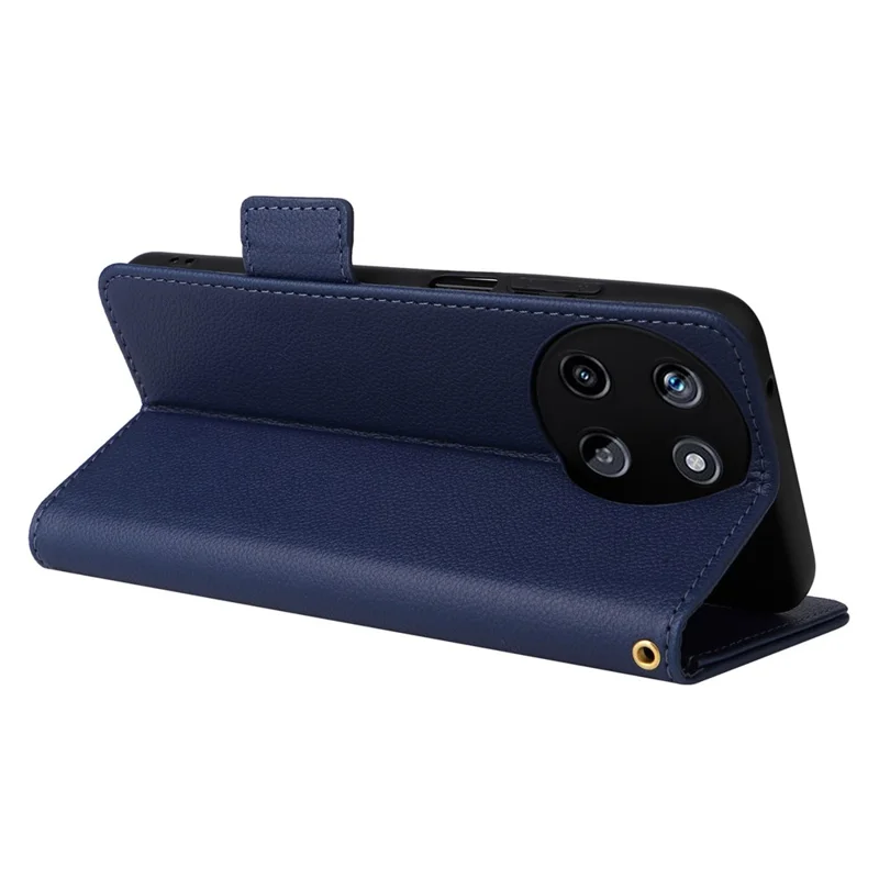 For Realme 11 4G (159.9x73.3x7.95mm) PU Leather Case Wallet Flip Protective Phone Cover - Dark Blue