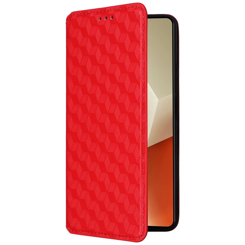 For Xiaomi Redmi Note 13 Pro 5G / Poco X6 5G Cell Phone Case Imprinted Magnetic Closing Cover with Wallet - Red