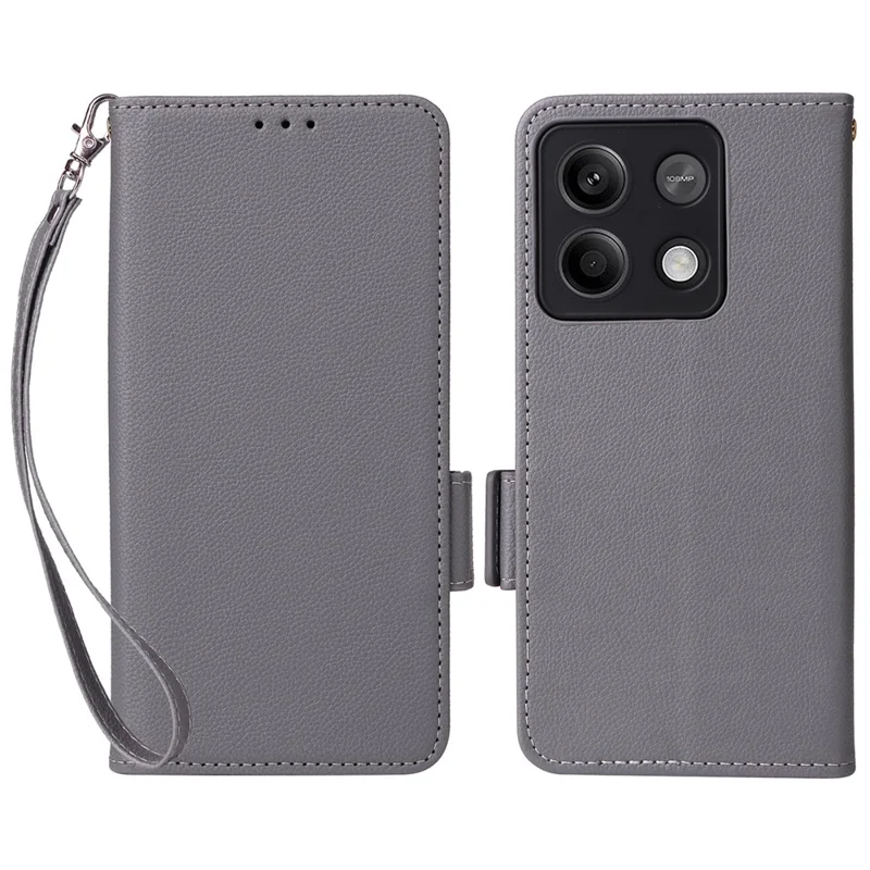Для Xiaomi Redmi Note 13 Pro 5G / Poco X6 5G Чехол для сотового телефона Litchi Texture Leather Cover с ремешком - Серый