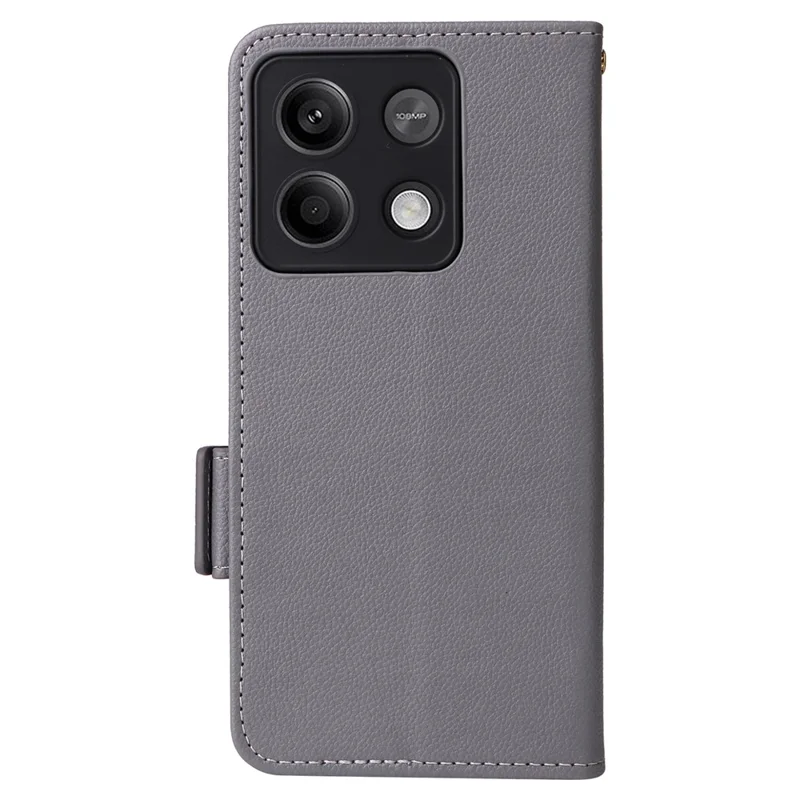 Для Xiaomi Redmi Note 13 Pro 5G / Poco X6 5G Чехол для сотового телефона Litchi Texture Leather Cover с ремешком - Серый