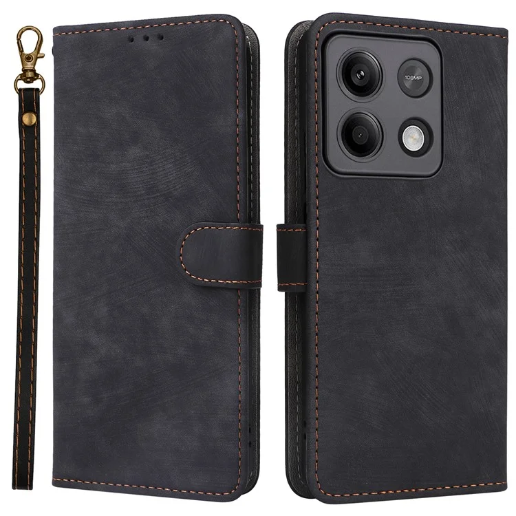 Für Xiaomi Redmi Note 13 Pro 5G / Poco X6 5G Smartphone-Hülle RFID-blockierende Brieftaschen-Lederhülle mit Gurt - Schwarz