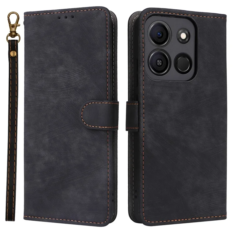 For itel A05s A663L Leather Wallet Case RFID Blocking Stand Flip Phone Cover - Black