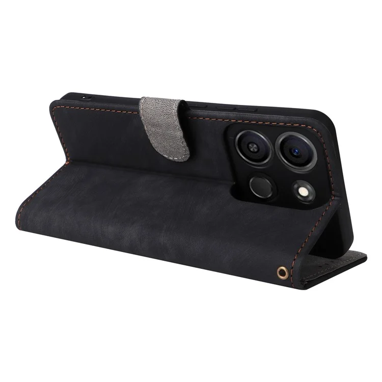 For itel A05s A663L Leather Wallet Case RFID Blocking Stand Flip Phone Cover - Black