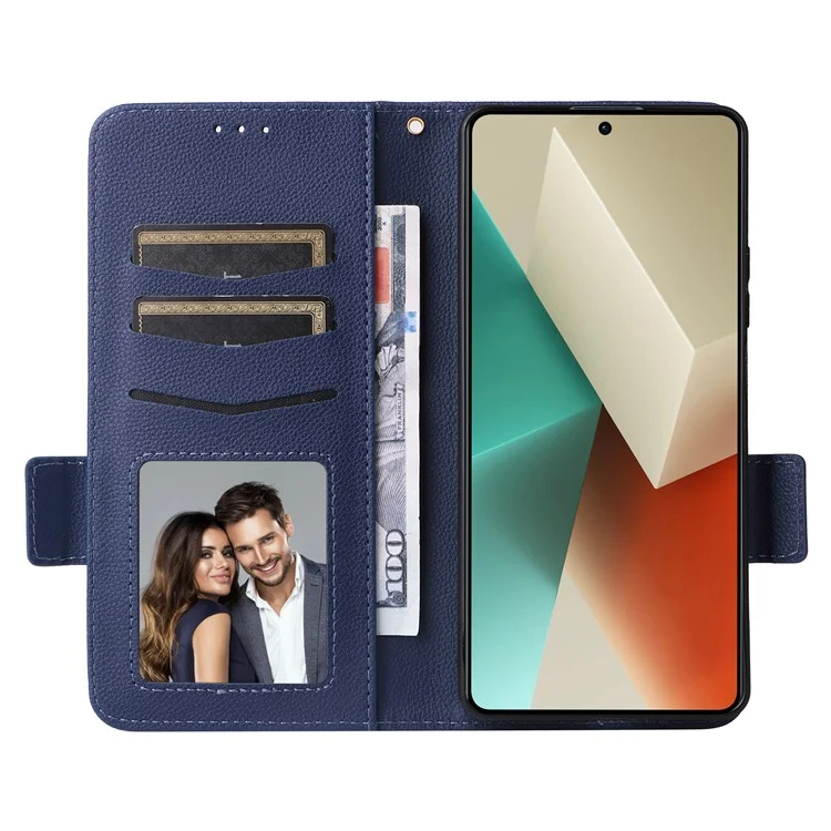 Für Xiaomi Redmi Note 13 5G Cover Lederbrieftasche Ständer Handyhülle mit Riemen - Dunkelblau