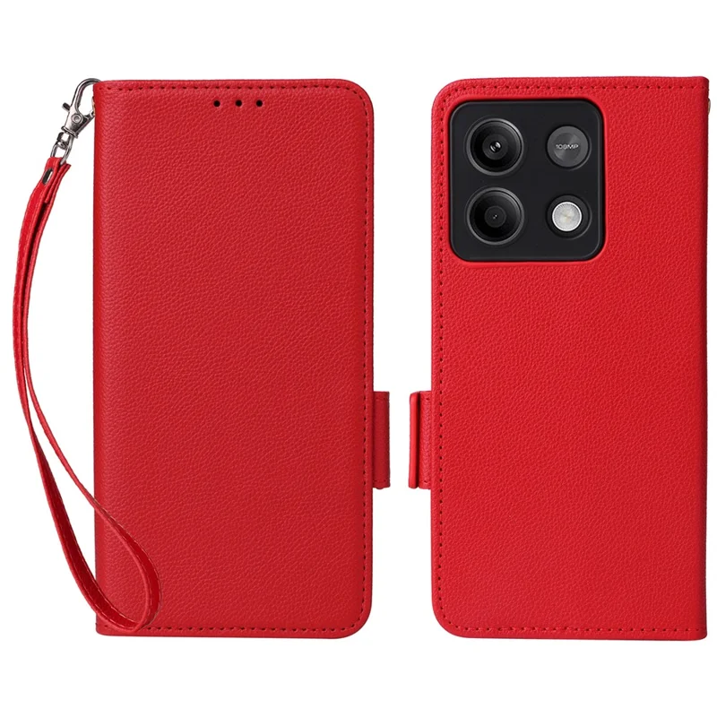 For Xiaomi Redmi Note 13 5G Cover Leather Wallet Stand Cell Phone Case with Strap - Red