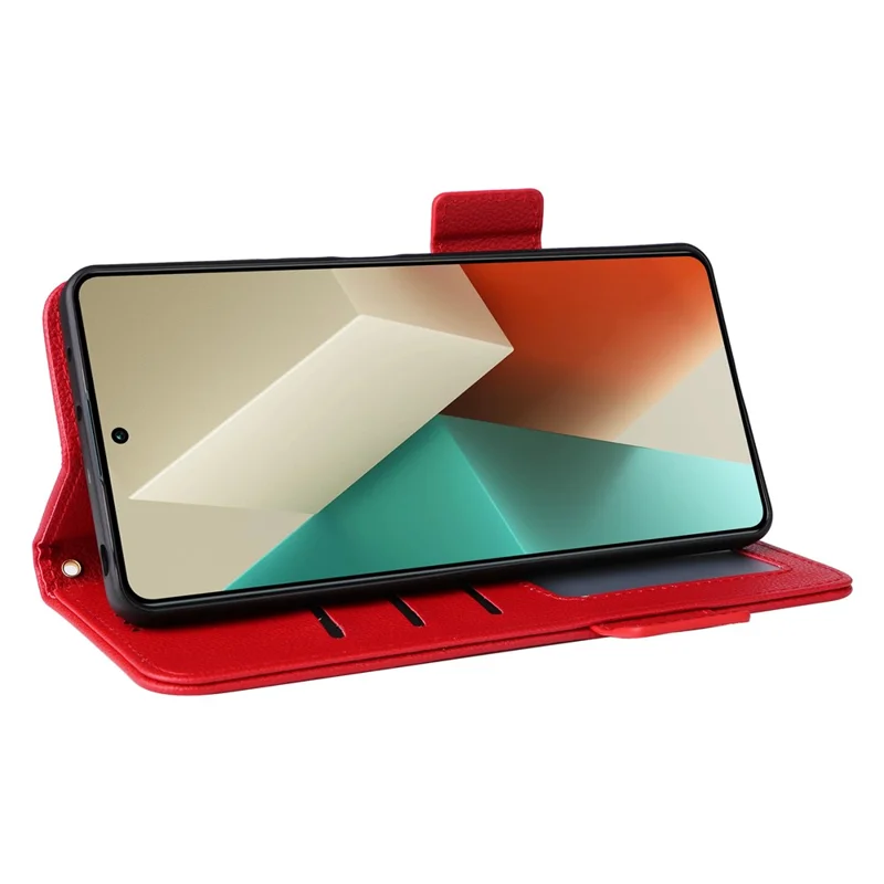 For Xiaomi Redmi Note 13 5G Cover Leather Wallet Stand Cell Phone Case with Strap - Red
