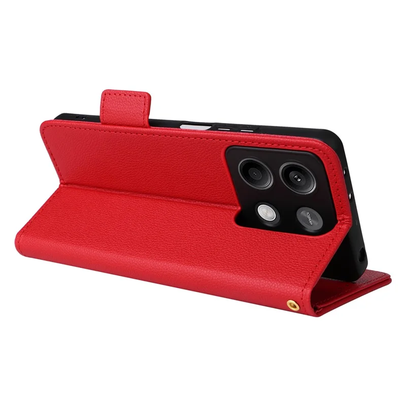 For Xiaomi Redmi Note 13 5G Cover Leather Wallet Stand Cell Phone Case with Strap - Red