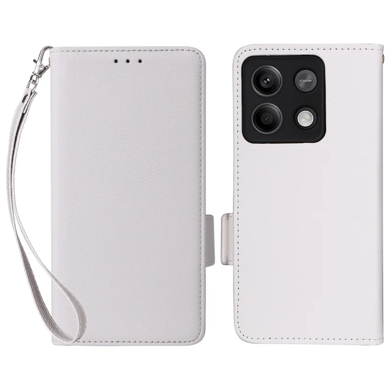 For Xiaomi Redmi Note 13 5G Cover Leather Wallet Stand Cell Phone Case with Strap - White