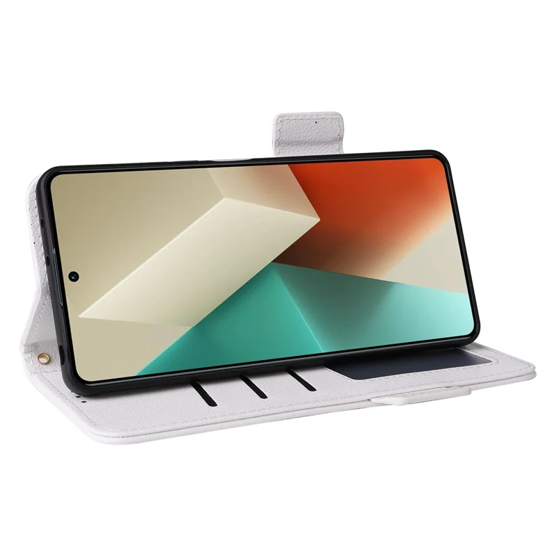 For Xiaomi Redmi Note 13 5G Cover Leather Wallet Stand Cell Phone Case with Strap - White
