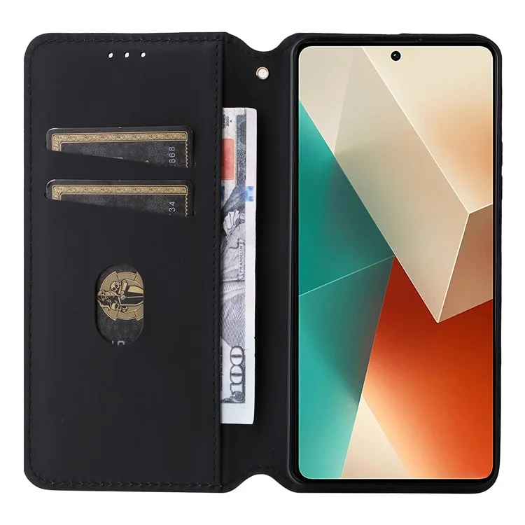 For Xiaomi Redmi Note 13 5G Cover Magnetic Closing Leather Wallet Cell Phone Case - Black