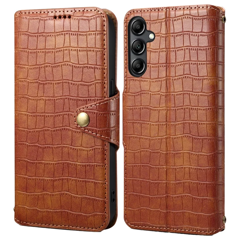 Para Samsung Galaxy S24 Case Leather Crocodile Texture Phone Stand Cover - Marrom