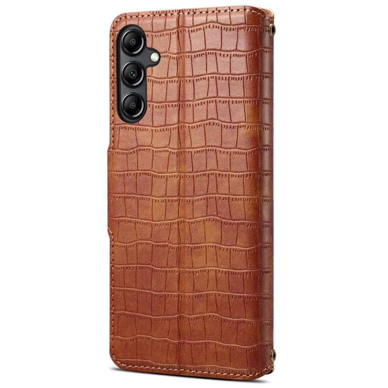 Para Samsung Galaxy S24 Case Leather Crocodile Texture Phone Stand Cover - Marrom