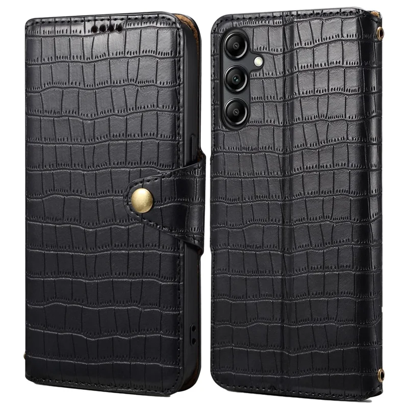 For Samsung Galaxy S24 Case Leather Crocodile Texture Phone Stand Cover - Black