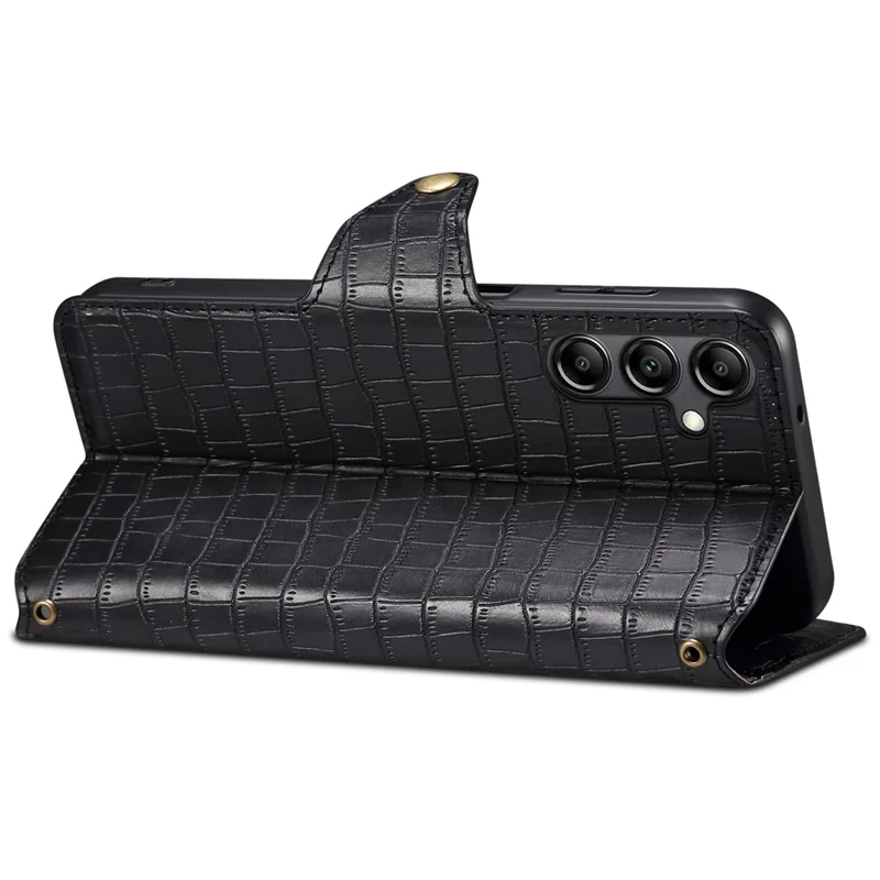 For Samsung Galaxy S24 Case Leather Crocodile Texture Phone Stand Cover - Black